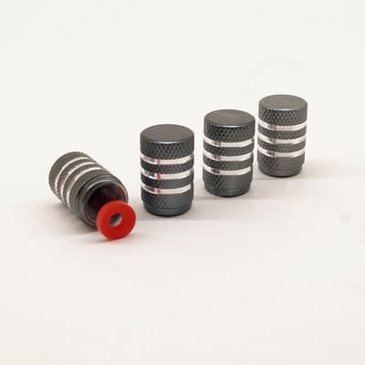 Schrader (auto) ventiel - Grijs aluminium gestreept met afdichting