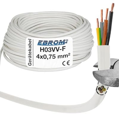 Ronde Kunststof Installatiekabel Wit 4x0.75mm² - Flexibele Stroom- en Leidingkabel (Keuze uit 5 t/m 250 Meter)