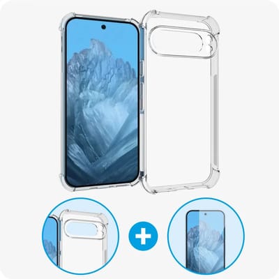 Schokbestendig Hoesje Geschikt voor Google Pixel 9 / 9 Pro - Shockproof Back Cover Transparant - Doorzichtige Case met Gratis 9H Tempered Glass Screen Protector