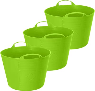 Excellent Houseware Flexibele emmer - 3x - groen - 27 liter - kunststof - 40 x 35 cm