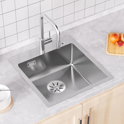 Spoelbak keuken 45x48cm, gootsteen roestvrij staal 304 hoekig incl. sifon, wastafel keuken voor onderkasten vanaf 45 cm breedte, keukenspoelbak 1 wastafel inbouwspoelbak roestvrij stalen