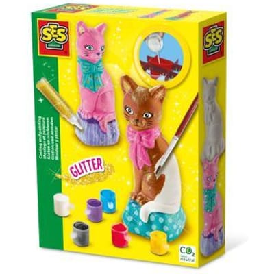 SES Creative - Gieten en Schilderen - Kat - 3D gietmal - gips gieten - inclusief latex gietmal, gips, verf en glitterlijm - knutselen voor kinderen