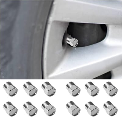 Set van 12 Aluminium Ventieldoppen met Zeskantige Sluiting voor Auto, Motor en Fiets - Stofdoppen voor Bandenventielen in Zilver