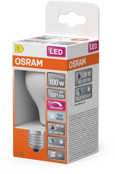 OSRAM Superstar dimbare LED lamp met bijzonder hoge kleurweergave (CRI9-), E27-basis matglas ,Koud wit (4-K), 1521 Lumen, substituut voor 1-W-verlichtingsmiddel dimbaar, 1-Pak