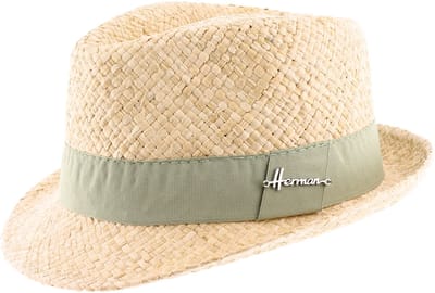 Herman chapeau été petit bord relevé à l'arrière en paille naturelle légère avec ruban uni