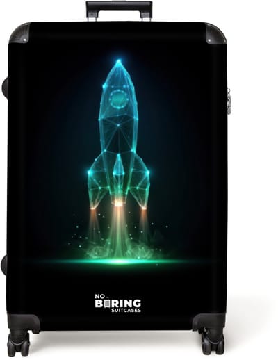 NoBoringSuitcases.com® - Koffer groot - Reiskoffer lichtgewicht - Lancerende raket in neonstijl - Rolkoffer met 4 wielen - Grote trolley XL - 98 liter bagage