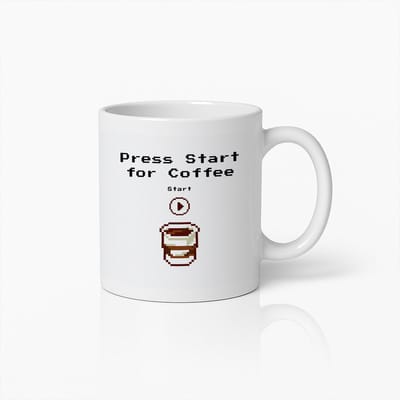 Press Start for Coffee Mok – Retro Gamer Stijl Koffiebeker voor Koffieliefhebbers