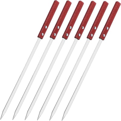 Braadstokjes Set - Barbecue Spiesen - Vlees Grillen - Houten Handvat - 6 Stuks - Bruin