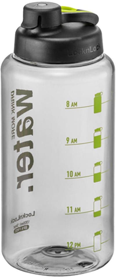 Lock&Lock Motivatie Waterfles met Tijdmarkeringen - Grote Waterfles - 1 liter - Lekvrij - BPA vrij - PFAS vrij - Motiverende Waterfles - Drinkfles - Sportfles - Volwassenen en Kinderen - Zwart