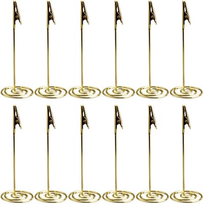 12 stuks bureaustandaardclips, kaarthouder, memoclip, verticale notitiecliphouder, fotonotitiehouder, notitieclip - geschikt voor bruiloften/feesten/bijeenkomsten/bureaufotoclip (goud)