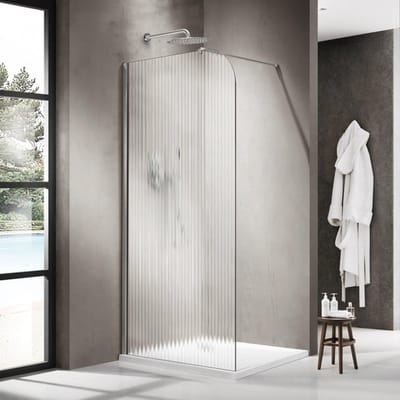 FugaFlow Eccelente Vetro Inloopdouche - 100x200cm - afgeronde glaswand - links - ribbel glas - wandarm - Chroom