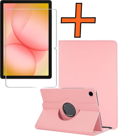 Hoesje - Geschikt voor Samsung Galaxy Tab A11 Plus - Met Screenprotector - 360 Graden Draaibare Hard Cover Case - Tablet Hoes Draaibaar - Lichtroze