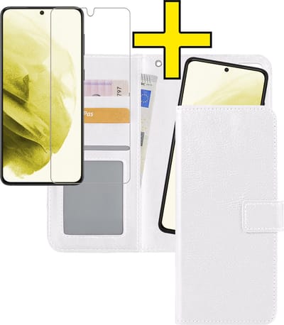 Hoesje - 2 in 1 - Geschikt voor Samsung Galaxy S21 - Met Screenprotector - En Uitneembare Hard Cover - Bookcase - Wallet Case - Met Pasjeshouder - Book Case - Uitneembaar - Pashouder - Kunstleer - Telefoonhoesjes - Wit