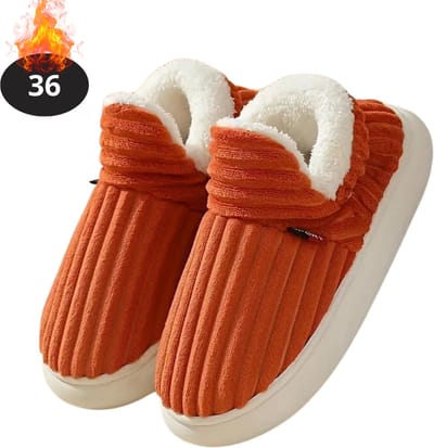 Nivard Warme Pantoffels - Sloffen - Slippers - Dames - Heren - Pluche - Maat 36 - Oranje