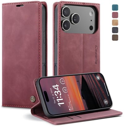 CaseMe Telefoonhoesje geschikt voor Apple iPhone 17 Pro Max Hoesje | CaseMe 013 Bookcase Portemonnee | Pasjeshouder voor 2 Pasjes | Telefoonhoesje voor Pinpas / OV Kaart / Rijbewijs - Rood