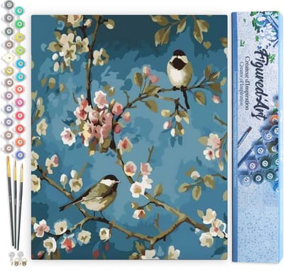 Figured'Art Schilderen op Nummer Volwassenen canvas Bloemen en vogels - Handwerk acrylverf Kit DIY Compleet - 40x50cm zonder frame