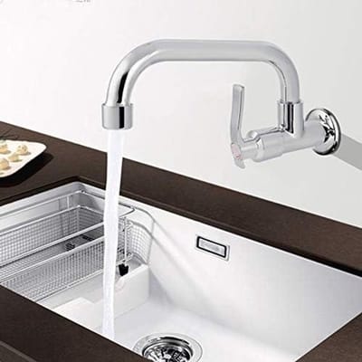 Wandgemonteerde Enkele Koudwaterkraan - Thuiskeuken - Messing Behuizing - Roestvrijstalen Buis - Geschikt voor Keuken - Zilver 1/2 25cm