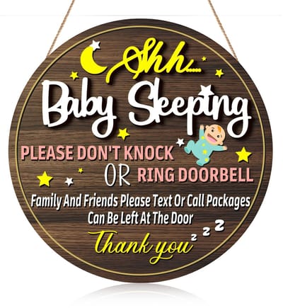 Dailygoods- Baby Sleeping Sign - Deurbordje - Voordeur - Niet Storen - Houten - Schattig Ontwerp - Beschermt Slaap van Baby - Deurbord