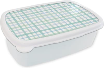Broodtrommel Wit - Lunchbox - Brooddoos - Pastel - Patronen - Blauw - 18x12x6 cm - Volwassenen