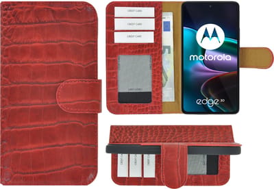 MoDo hoesje voor Motorola Edge 30 - Leer Book Case - Croco rood