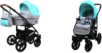 BabyLux® Kinderwagen 2in1 – OPTIMAL - SILVER MINT BLACK FRAME - Opklapbare Wandelwagen incl. Reiswieg, Multifunctionele Buggy Sportstoel - Combi-kinderwagen met Luiertas, Regenhoes, Klamboe, Bekerhouder, etc.