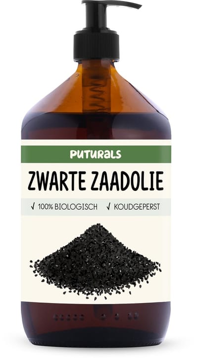 Puturals Black Seed Oil 100% Biologisch - 1000ml - Koudgeperst en Puur - Zwarte Zaad Olie voor Huid en Haar - Glazen Fles met Pomp