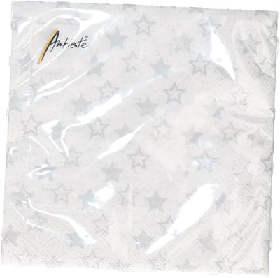 Ambiente servetten - 20x st - wit - sterren - papier - 3laags - lunch/diner servetten