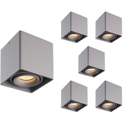HOFTRONIC Set van 6 Esto LED vierkante opbouwspots - Dimbaar - Kantelbaar - 4 Watt 345 lumen - 2700K warm wit - GU10 - Plafondspot - Voor binnen -