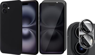Hoesje geschikt voor iPhone 16 - Privacy Screenprotector Volledig Dekkend Glas & Camera - Matte Case Zwart met Fluweelzachte Binnenzijde