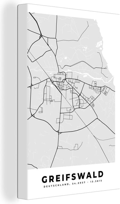 Canvas Schilderij Greifswald - Kaart - Plattegrond - Stadskaart - Duitsland - 20x30 cm - Wanddecoratie