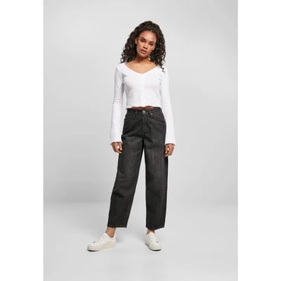 Urban Classics - High Wasit Wide Leg Cropped Denim Wijde broek - Taille, 27 inch - Zwart