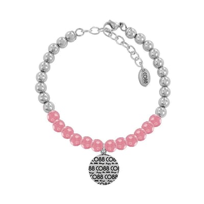 CO88 Collection Elemental 8CB 14009 Stalen Armband met Hanger - CO88 hanger en Jade Natuursteen 6 mm - Lengte 17 + 5 cm - Zilverkleurig / Roze