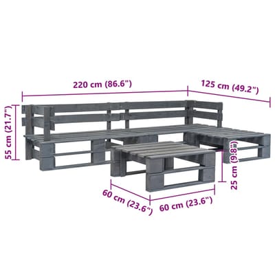 vidaXL - 4-delige - Loungeset - pallet - hout - grijs