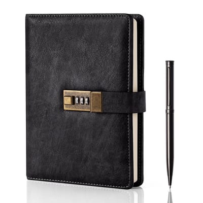 carmderin - Dagboek met Slot - A5 PU Leer Journal - 240 Pagina's - Vintage Lock Journal - Inclusief Pen en Geschenkdoos - Afsluitbaar - Voor Vrouwen en Mannen - 8.6x5.8in - Zwart