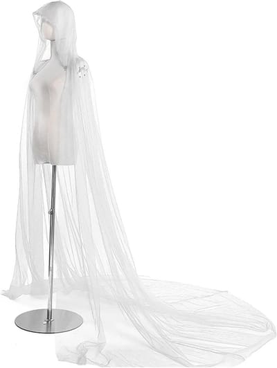 Dames Tulle Cape met Kap, Lange Mesh Cape voor Halloween, Bruiloften en Cosplay, Middeleeuwse Stijl