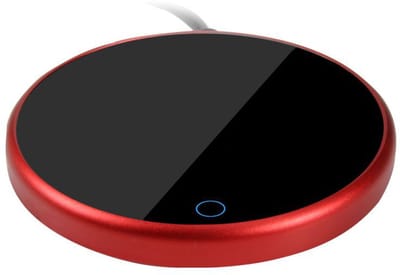 Oneay Kopjeswarmer met automatische uitschakeling – elektrische bekerwarmer voor kantoor, geschikt voor koffie, thee, melk, theepotten en kaarswas, met gehard glazen verwarmingsplaat en metalen behuizing - Rood