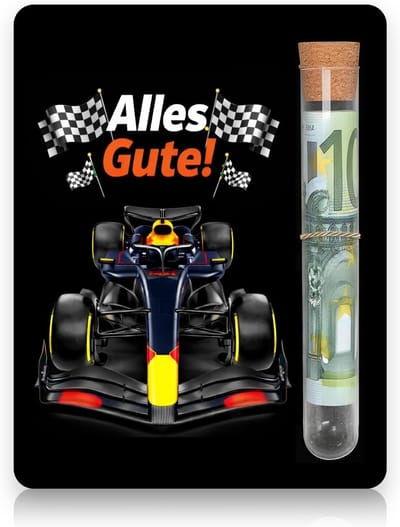 3-delig geschenk geldgeschenk met racewagen motief, zwarte cadeauplaat en reageerbuis voor mannen verjaardag, afstuderen en motorsport fans