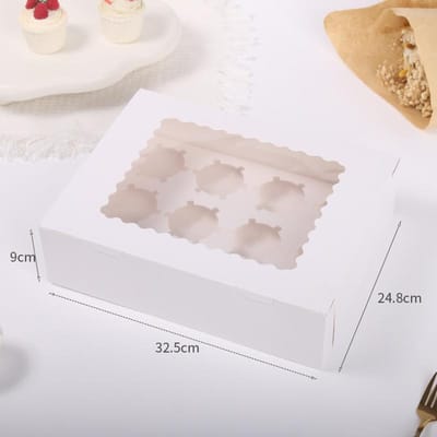 Lot de 10 boîtes à cupcakes avec 12 pièces et supports à cupcakes en papier fenêtre, idéales pour les fêtes de pâtisserie, les anniversaires, les emballages de pâtisserie jetables avec clips Kraft blanc