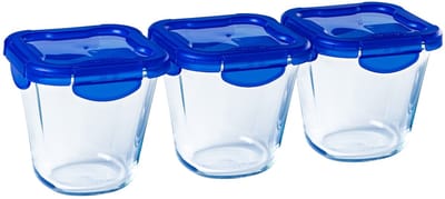 Pyrex - Cook & Go Lunchbox met Deksel 800 ml Set van 3 Stuks - Transparant/Blauw