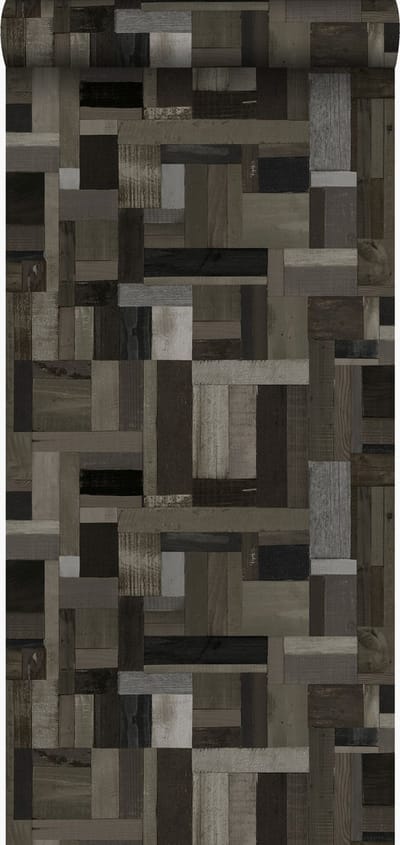Origin Wallcoverings behang sloophout motief zwart en grijs - 337222 - 53 cm x 10,05 m