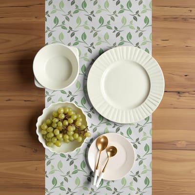 ABAKUHAUS groene tafelloper, theebladeren vervaagde kleuren, eetkamerkeuken rechthoekige decoratieve tafelloper, 40 x 225 cm, legergroen