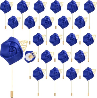 24 stuks roze blauwe glanzende kunstbloemen, knoopgaten, broche voor ceremonie, bruiloft, jubileum, formeel, eindexamenfeest, diner en feest