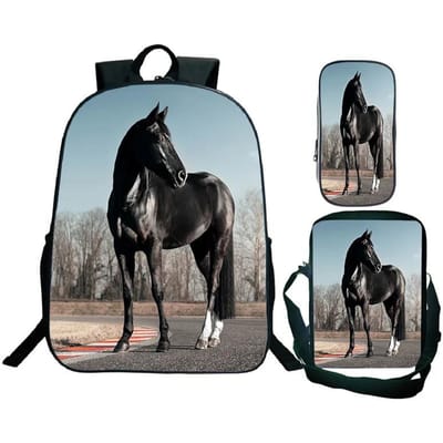 Studenten Rugzak Anime Grappig Dier Paard Schooltas Vrijetijdsrugzak Schoudertas Messenger Bag Etui 3 Delige Set Cadeau