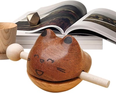 Houten Percussie Instrument - Houtvis Kat - Stressverlichting Muziek - Handgemaakt Ontwerp - 12 x 7 x 7 cm