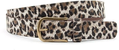 Dames riem zwart/beige leopard - 3 cm breed - Leer - Jeans riem - Casual - Maat 85