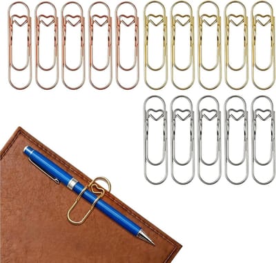 Kleurige metalen penhouder clips, hartvormige penclips, paperclips en boekenleggers voor notitieboeken en kantoorbenodigdheden