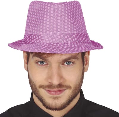 Fiestas Guirca Carnaval verkleed hoedje - glitter roze - volwassenen/heren - met paillette