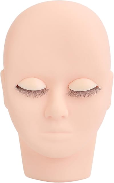 Make-up Oefenhoofd voor Wimperextensions met 3 Verwijderbare Oogleden en Dubbele Wimpers (Roze)
