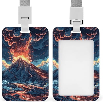 Kaarthouder met Lanyard - Badge Protector - Toegang Beveiligen - Transparant ID Venster - 2.7 x 4.3 Inch - Met Vulkaanprint