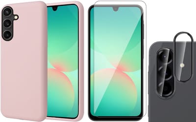 Hoesje geschikt voor Samsung Galaxy A17 5G / A26 - Screenprotector Glas & Camera Protector - Mat Back Case Roze